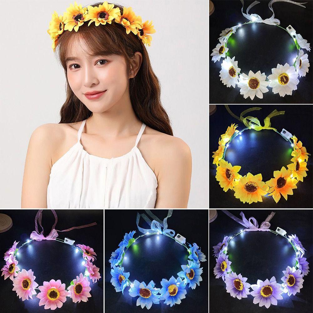 Hairband Glowing LED Wreath Halloween Crown Flower Light Up Headband Christmas Party Decoration