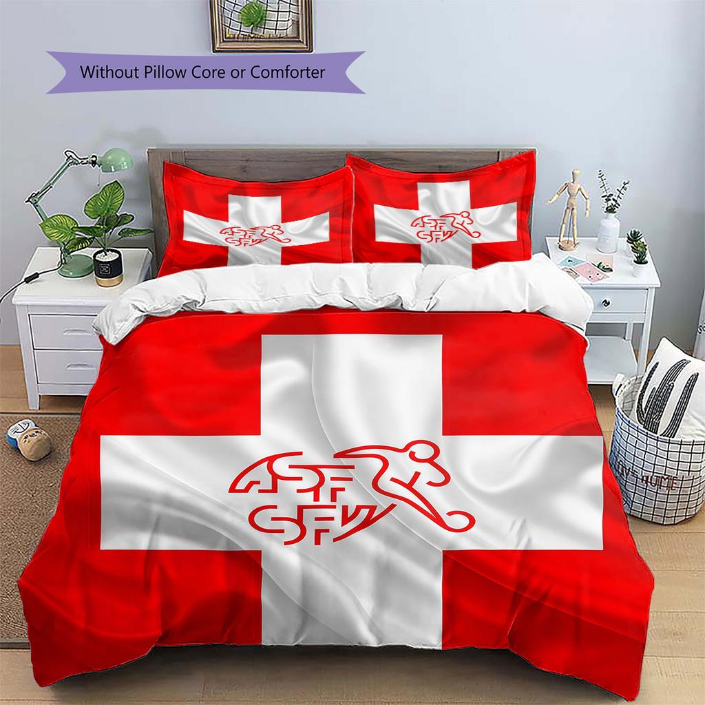 Switzerland national football Pattern Bedding Home Decoration Birthday Gift (1 * duvet cover + 2 * pillowcase, without core),fan merchandise.