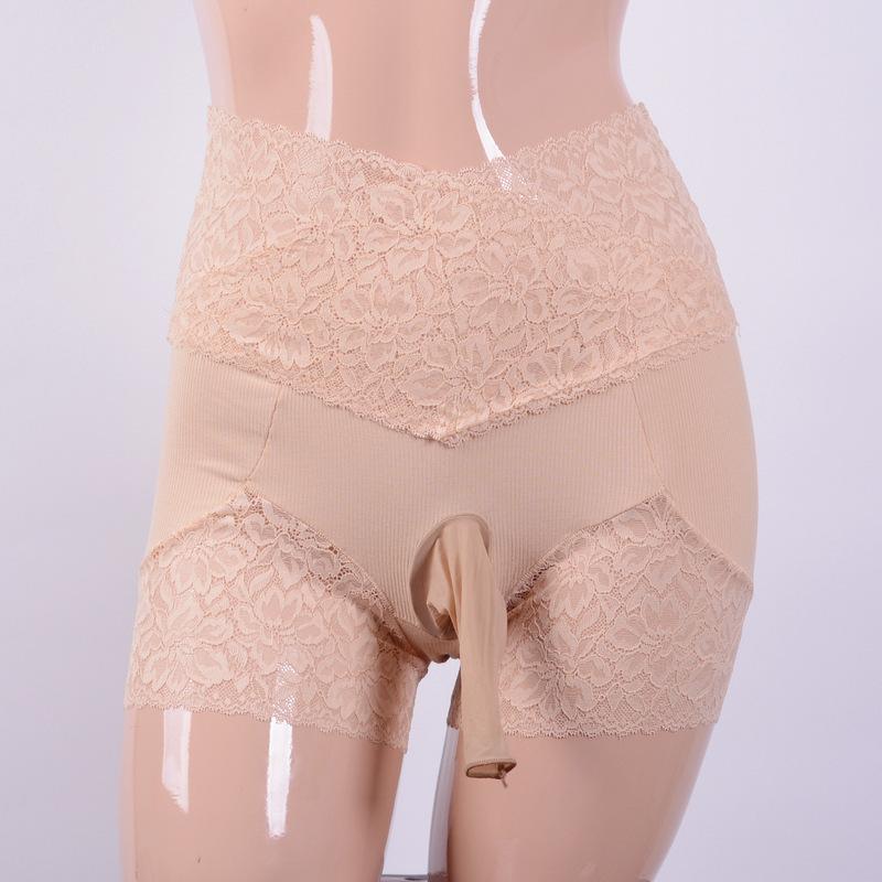 Summer Men's Silk Stockings Underwear Sexy Lace Sheer Cross High Waist Elastic Slim Physiological Flat Angle Shorts KSG4