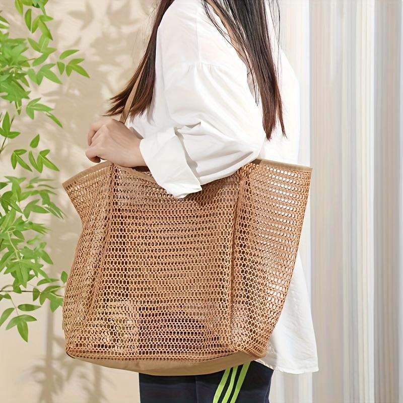 Beach Nylon Mesh Tote Bag, Casual Foldable Shoulder Backpack, Suitable for Beach Picnic and Vacation