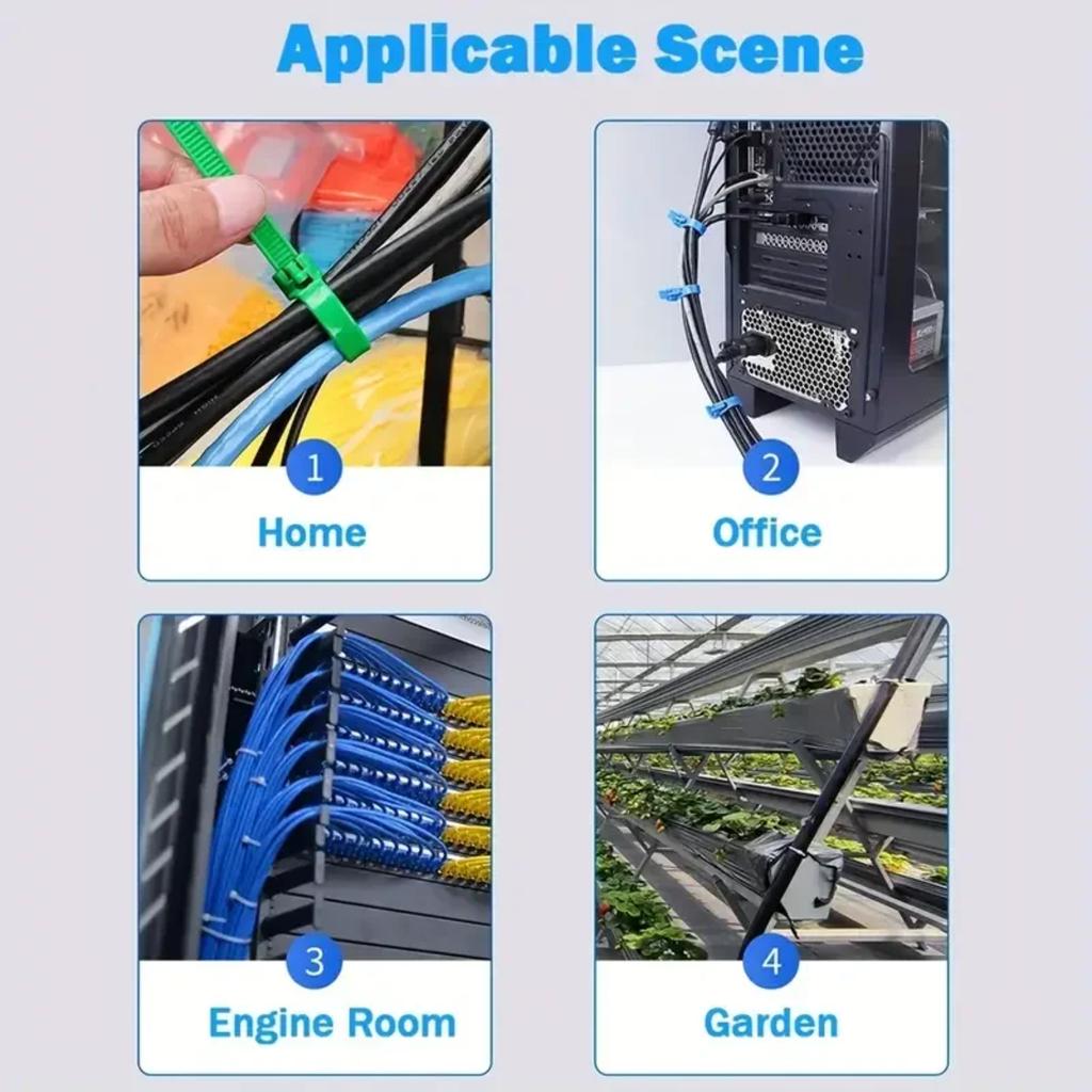 100 многоразовых кабельных стяжек, нейлоновые стяжки с петлей для фиксации кабеля, съемные, пригодные для вторичной переработки, разноцветные, черные, белые