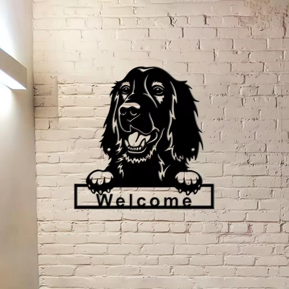 Irish Setter Dog Welcome Wall Sign Metal Art Ornament, Nostalgic Retro Tin Decoration for Coffee, Stylish Wall Sign