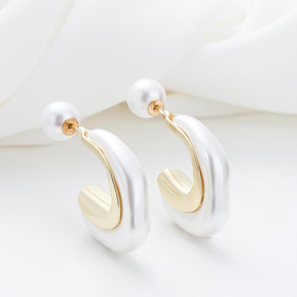 New Pearl C-shaped Exaggerated Women's Dangle Earrings Two In One Unique Design Drop Earrings for Women Trendy Fashion Jewelry