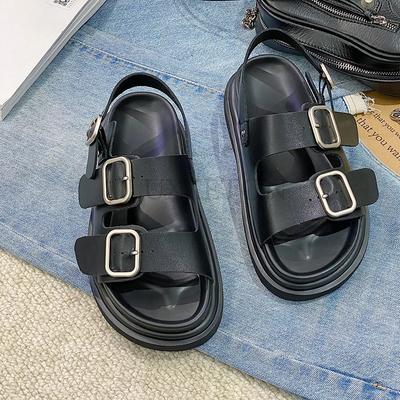 Женские сандалии из натуральной коровьей кожи с металлическими деталями и пряжкой на щиколотке с ремешком, летние пляжные женские туфли на низком каблуке ручной работы