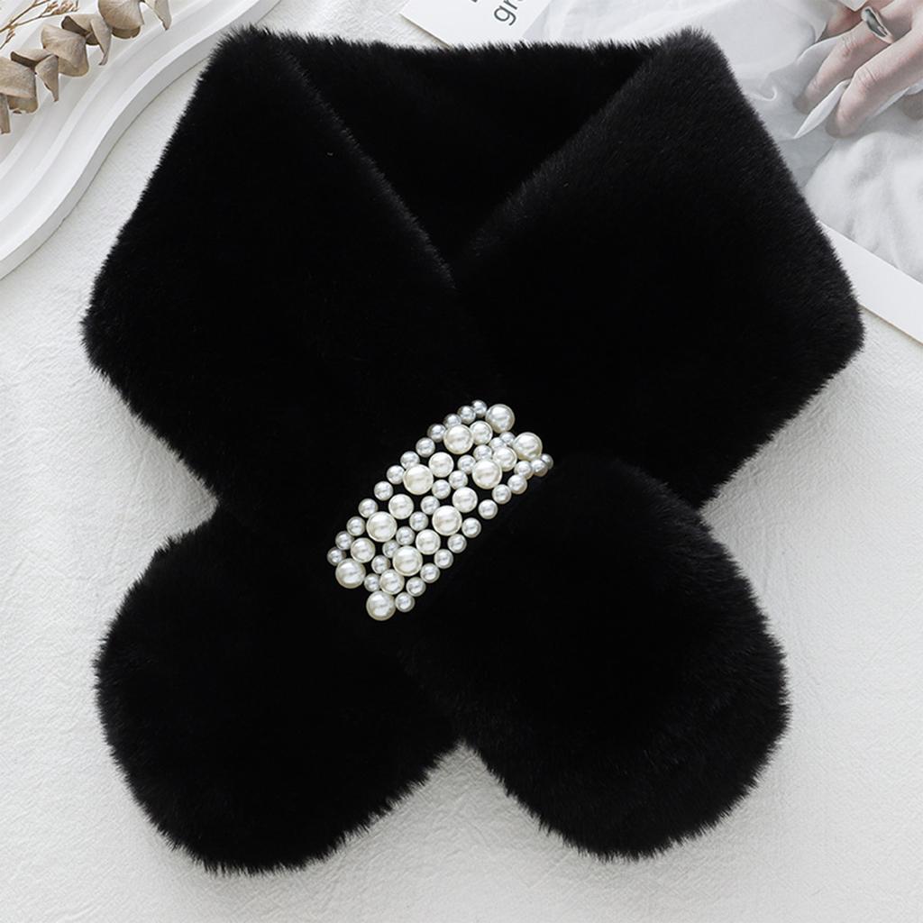 Ladies' Fashion Pearl Scarf Versatile Cute Hair Thickened Warm Cross Neck