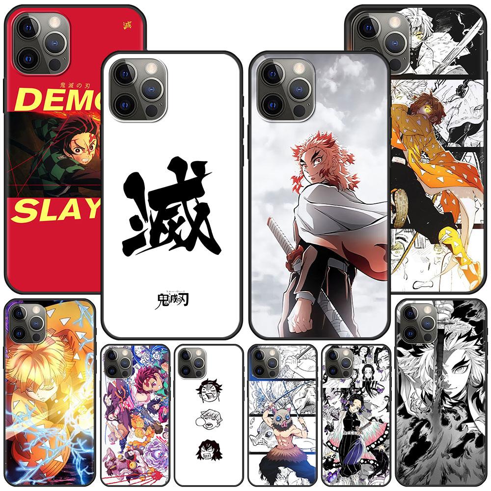 Case For Apple Iphone 11 13 12 Mini 14 Pro Max Xr 7 8 +Se 2020 Xs 6 6s Plus 5 5s Black Silicone Phone Cover Anime Demon Slayer