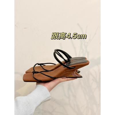 Модная обувь Женские шлепанцы на танкетке с квадратным носком Женские шлепанцы с перекрестной шнуровкой Резиновые шлепанцы Лето 2025 Гавайские сандалии Слайды