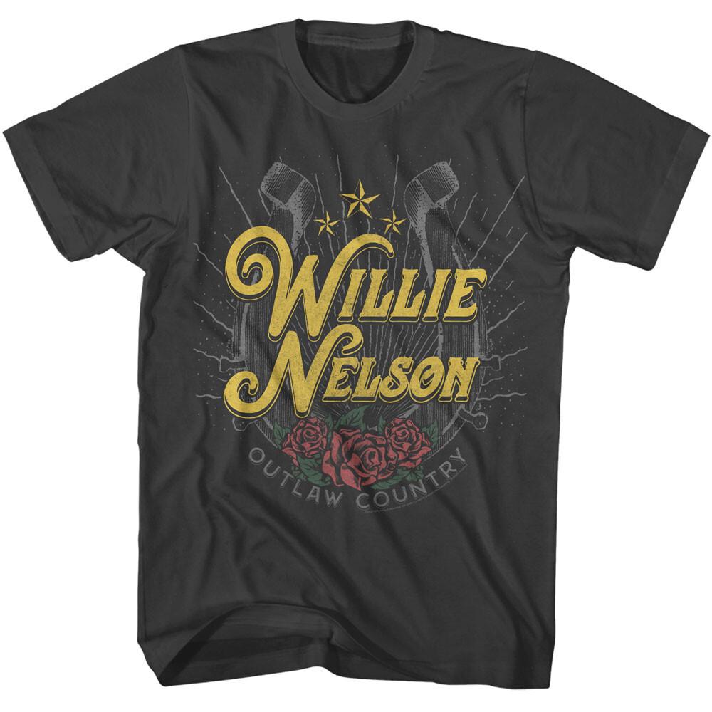 Мужская футболка Willie Nelson Подкова и Красные Розы Мерч Музыки в Стиле Аутло Унитсекс Футболка