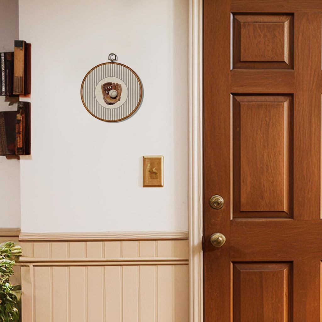 KSDUT Vintage Baseball Wall Art Decor - Retro Sports Trendy Wall Art Canvas Frame Hanging Prints, Nursery Sports Gallery Round Wall Art Decor for