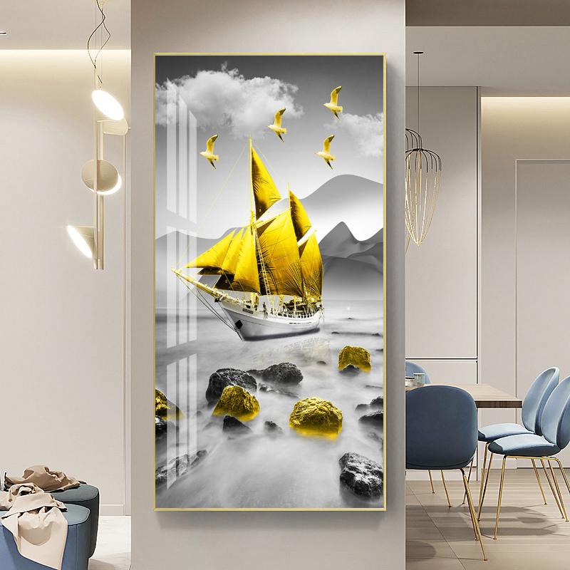 Золотая лодка корабль холст картина Lucky Stone Zen плакаты пейзаж настенные художественные картины для гостиной крыльцо Декор