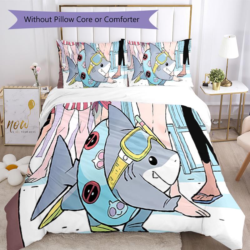3pcs Jeff the Land Shark5 pattern bedding set duvet cover set includes duvet cover &pillowcases, perfect all season bedroom decoration & gift