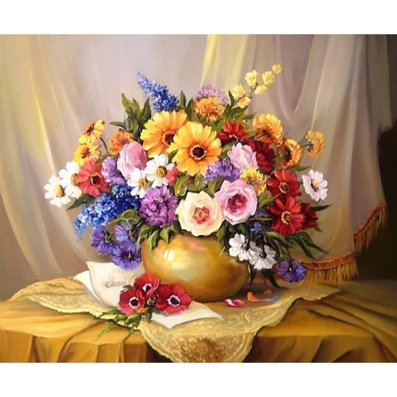 5D DIY Diamond Painting Flowers Rose In Vase Cross Stitch Kit Full Drill Embroidery Mosaic Wall Art of Rhinestones Decor Gift