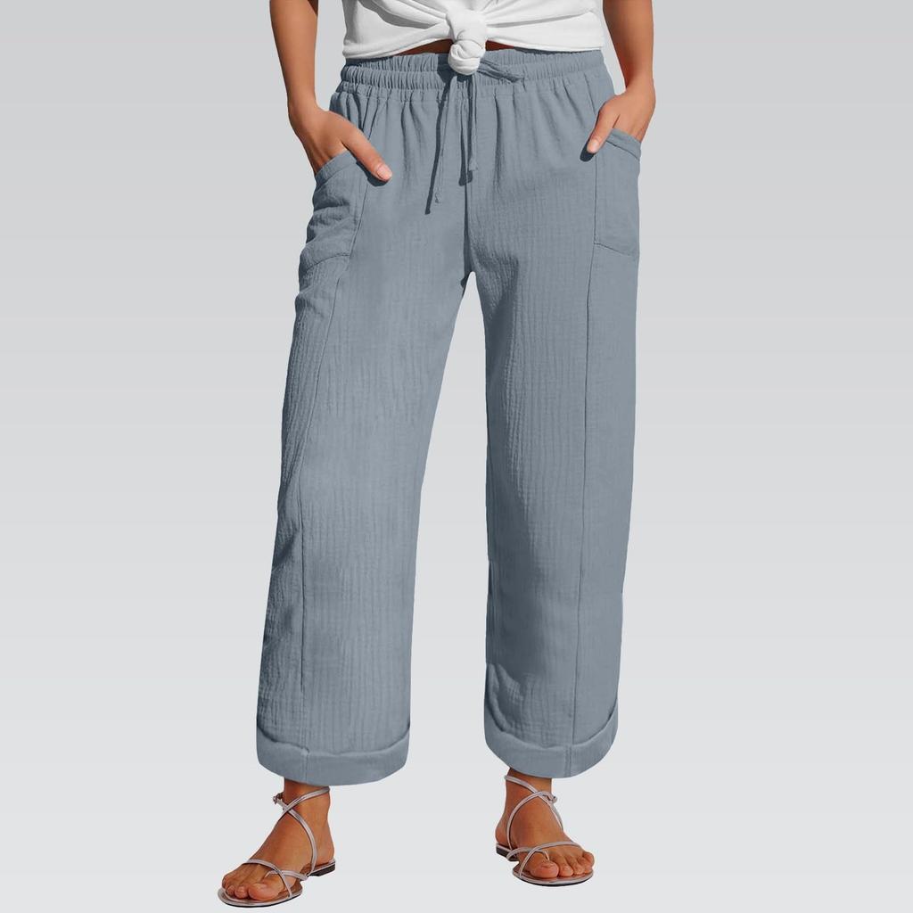 Women's Pants Fashion Casual Pants Solid Color Drawstring High Waist Pants With Pockets
