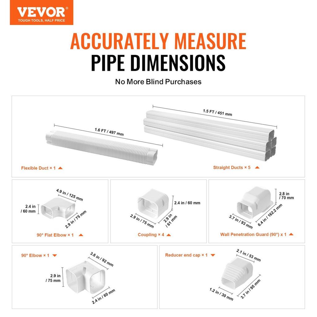 Mini Split Line Set Cover 76.2mm W 3110mm L, PVC Decorative Pipe Line Cover For Air Conditioner with 5 Straight Ducts & Full Components Easy to