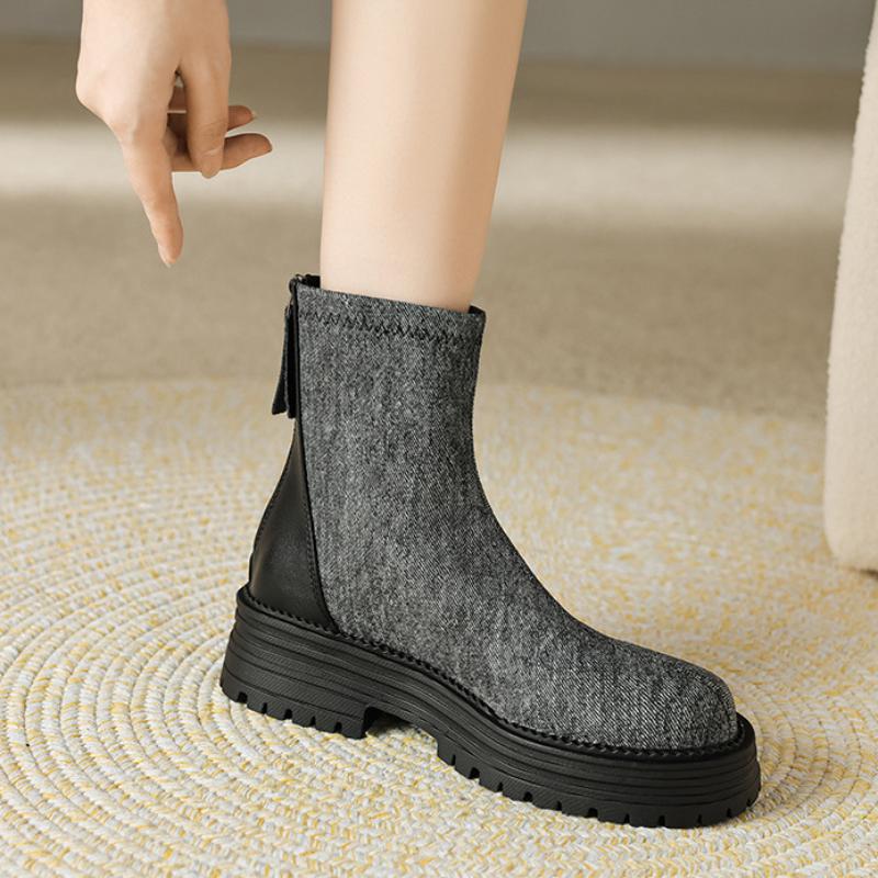 Мода Европейская и Американская мода Короткие сапоги Новая осень 2024 Толстая подошва Высокая талия Короткие сапоги Plataforma Mujer Zapatos De Mujer