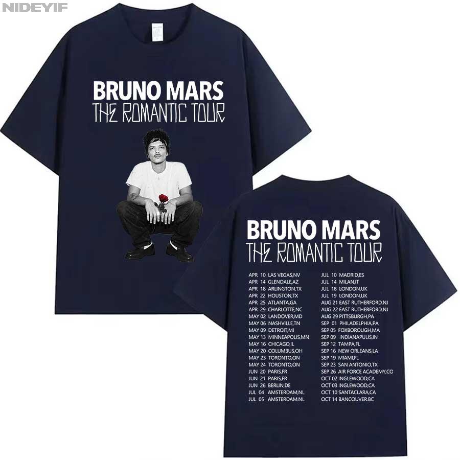 Футболка Bruno Mars The RoUnisextic Tour для унисекс женщин Хип-хоп Уличный стиль Оверсайз Топы 100% Хлопок Футболка BM2