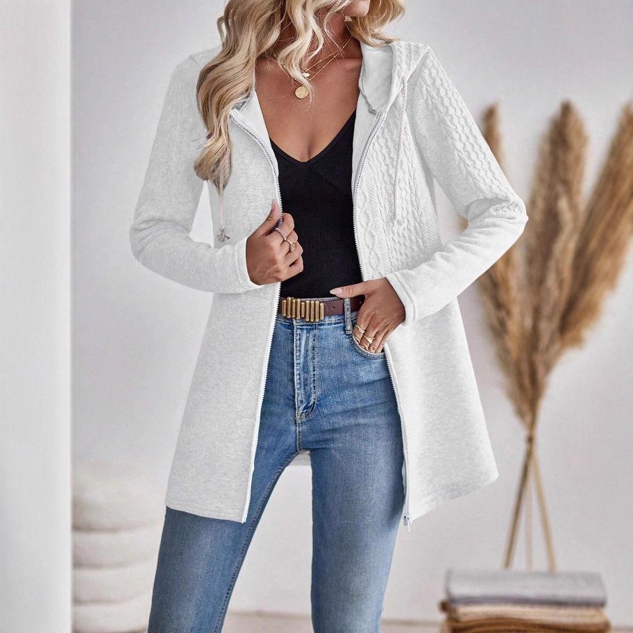 2026 European & American Autumn/Winter Solid Color Loose Ripple Patchwork Zip-Up Hoodie Jacket