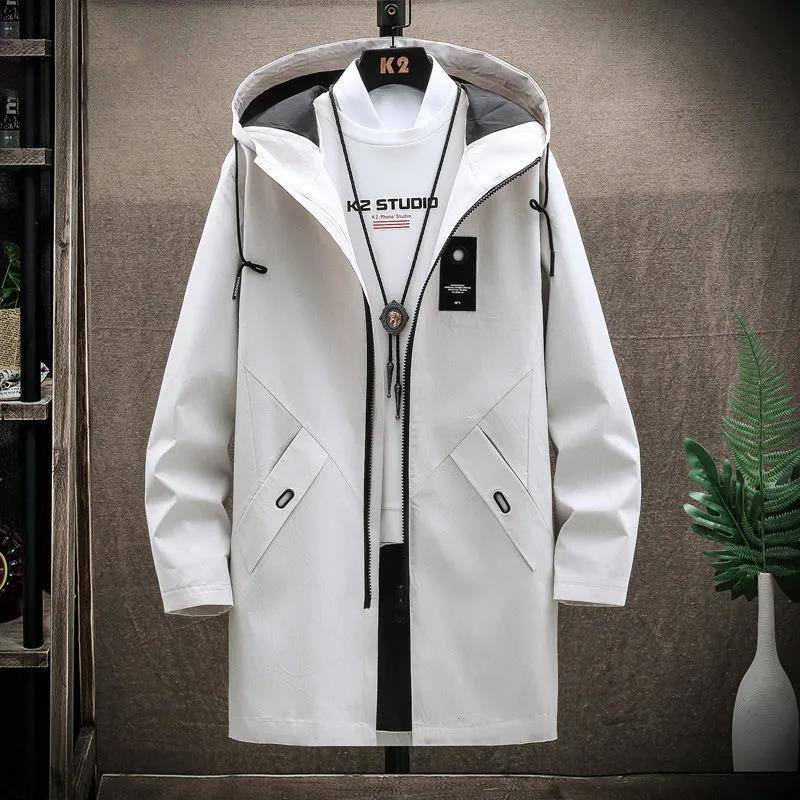 Spring and Autumn Thin Men's Windbreaker Mid-length Coat Loose Casual Hooded Top