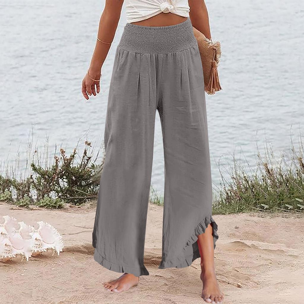 Womens Palazzo Pants Summer Casual Flowy Wide Leg Trousers Beach Travel Vacation Outfits