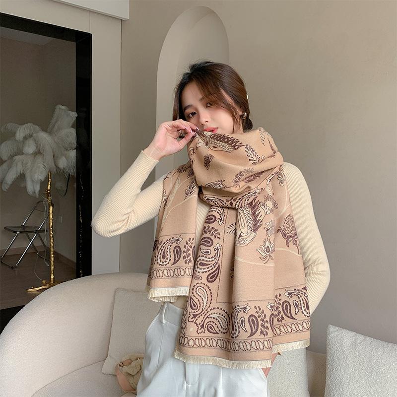 New Imitation Cashmere Scarf for Women Ethnic Style Cashew Flower Thickened Scarf Widened Warm Shawl