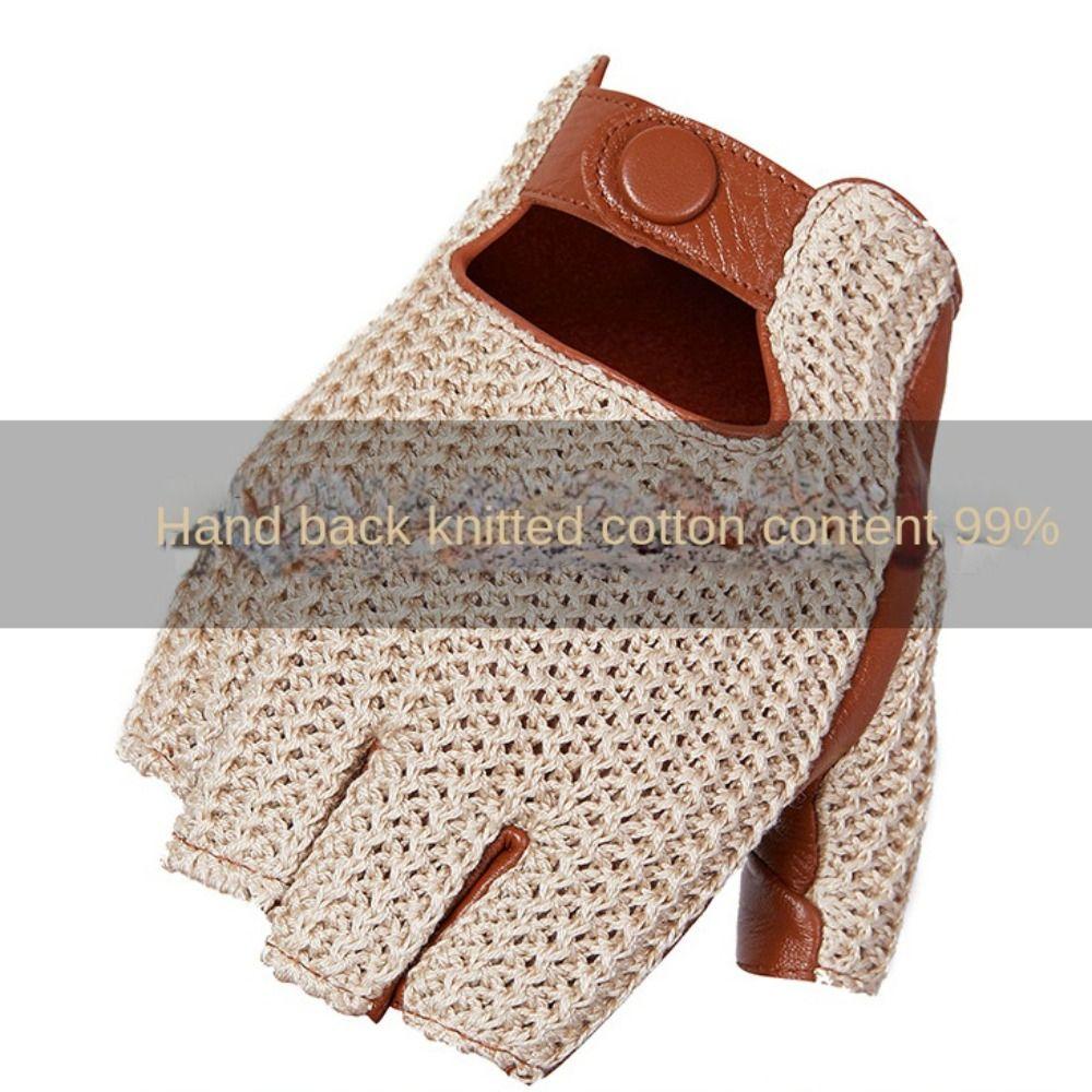 Half-finger Male Sheepskin Machinist Gloves Half-finger Leather Driving Gloves Sports Fishing