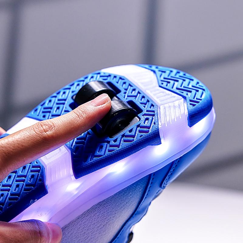 ДЕТСКАЯ четырехколесная зарядная обувь на плоской подошве, обувь со светодиодной лампой, обувь для бегунов, спортивная обувь для катания на роликовых коньках, коньки для девочек