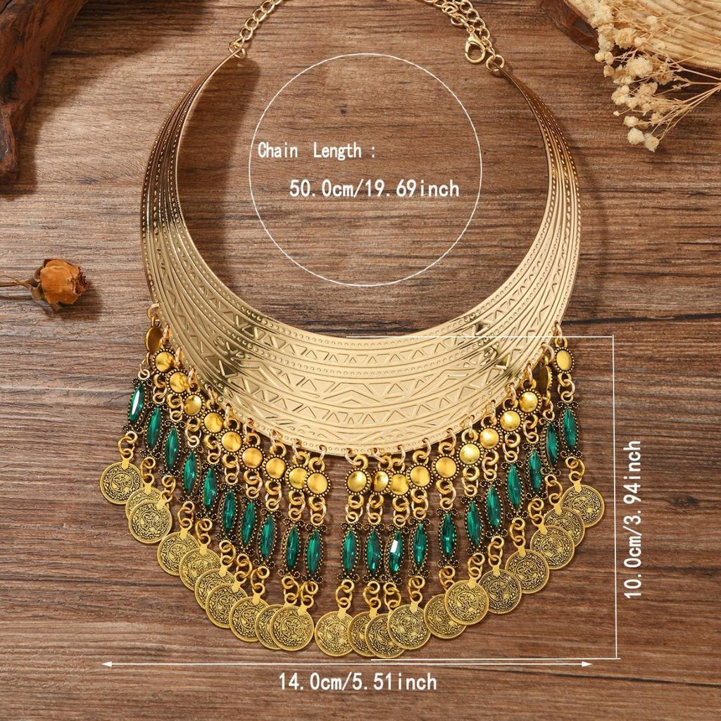 Multi-layer Tassel Inlaid with Diamonds Exaggerated Ethnic Style Pattern Collar Collar
