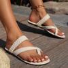 Женские тапочки, модные пляжные сандалии на плоской подошве с открытым носком, элегантные однотонные кроссовки с узким круглым носком, женские тапочки с клипсой