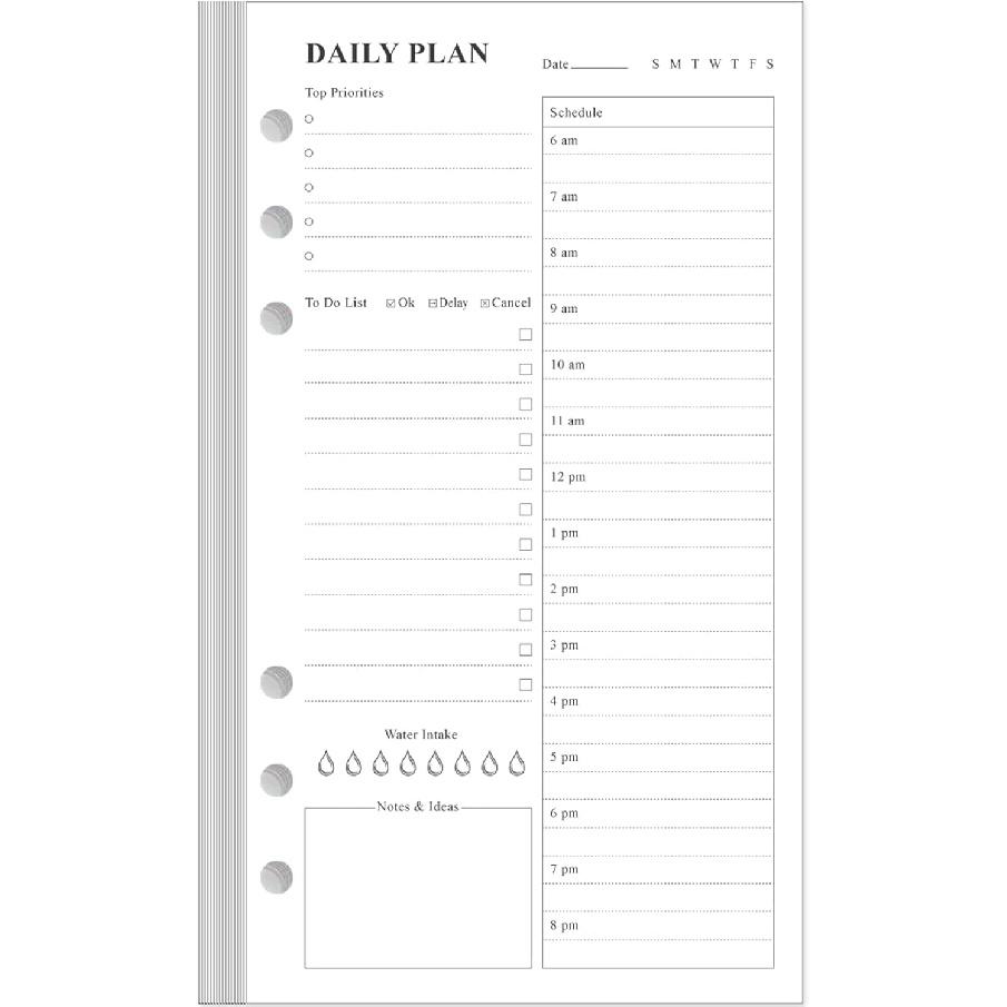 Ежедневник A6 без дат - Список дел для ежедневников Filofax Personal, 80 листов/160 страниц, Планер и линованная вставка, 6-отверстная, 3,75" x