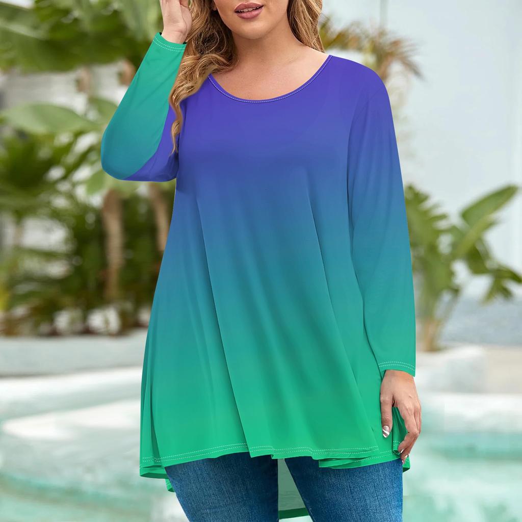 Women's Fashion Large Size Round Neck Long Sleeve Casual Print Loose Pullover Top