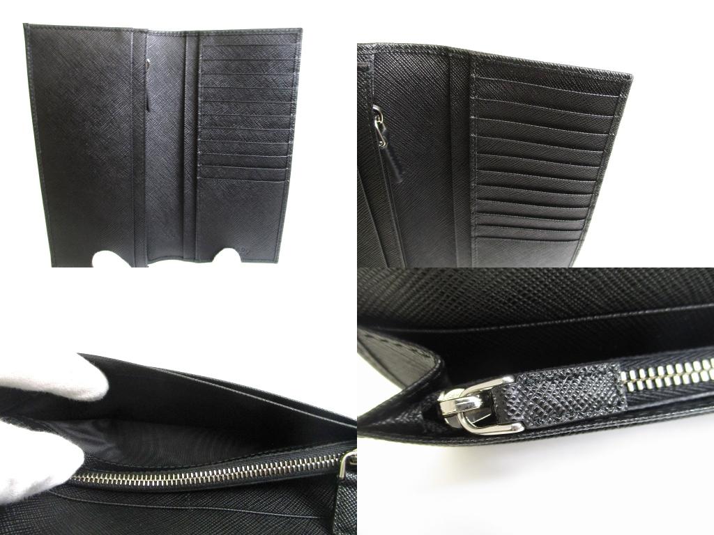 Authentic PRADA Saffiano Triangle Black Leather Bifold Long Flap Wallet #b088 Seller refurbished