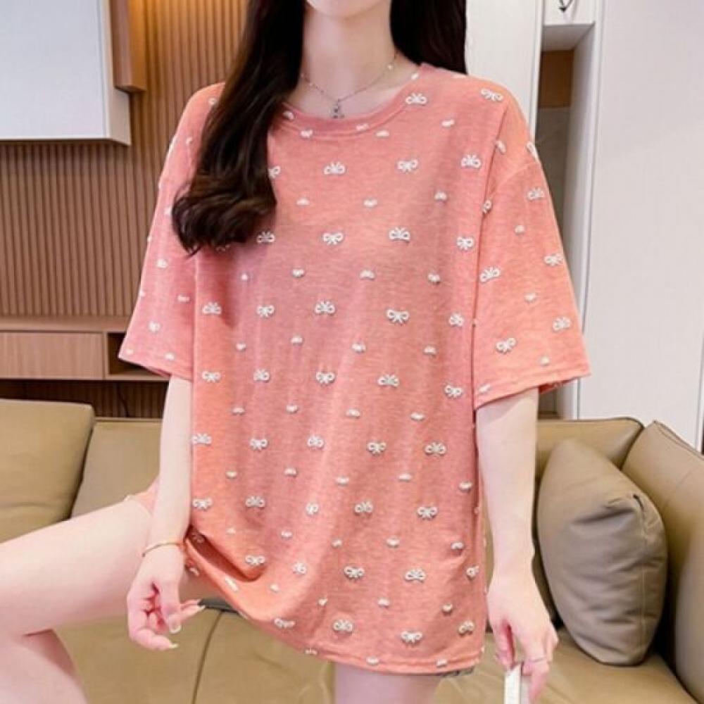 Navava NT2439 Mini Ribbon PaTTern Loose FiT T shirT