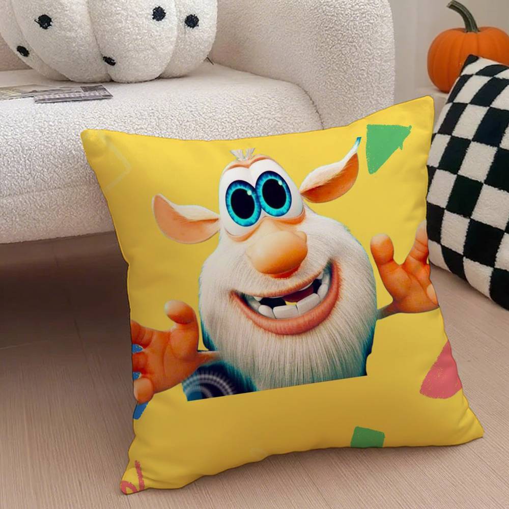 Cartoon Cute Fourbob-Booba Pillow Case Anti-Dustmite Pillowcase Invisible Zipper Silky Short Plush Sofa Cushion Cover