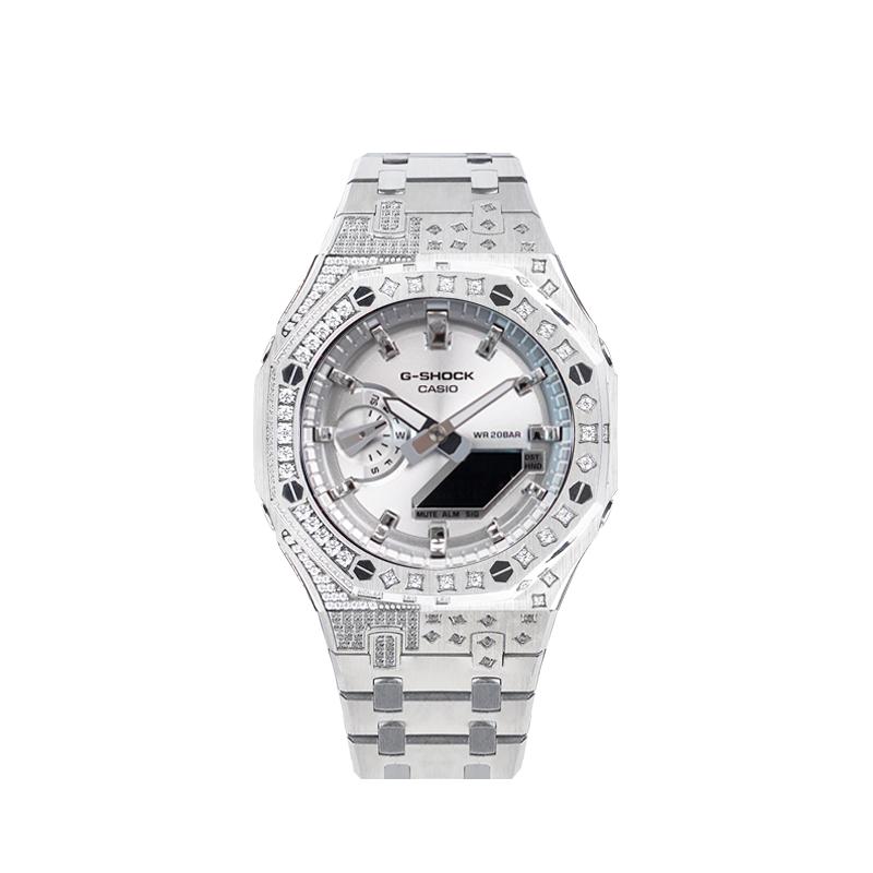 Casio Унисекс Часы с жидкокристаллическим и аналоговым двойным дисплеем Серия 48,5 мм Серебристые GA-2100FF-8A(Watch8--)