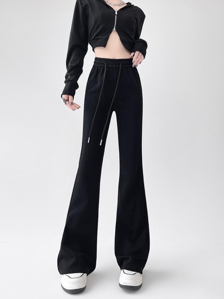 Американские ретро-клеш брюки для женщин, осенние элегантные облегающие спортивные брюки, серые мешковатые спортивные брюки полной длины