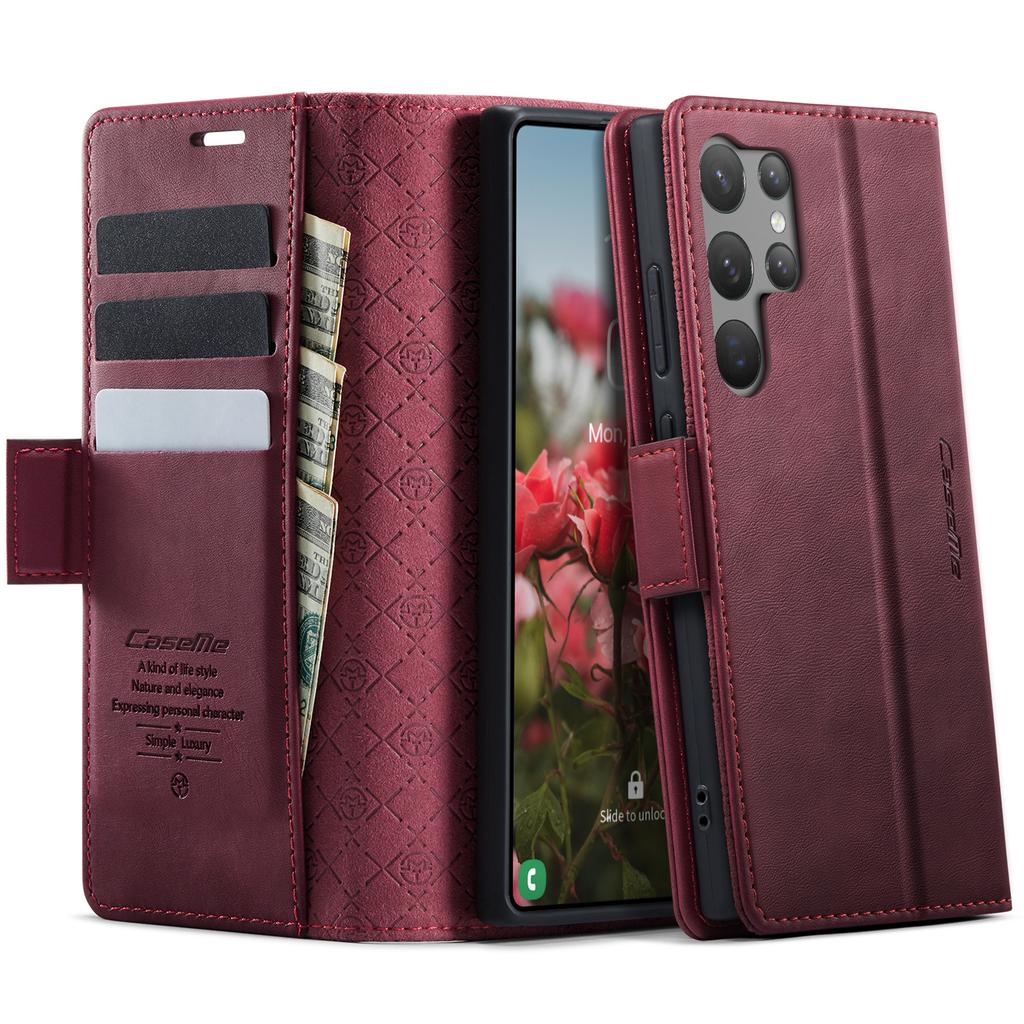CASEME Серия 033 Для Samsung Galaxy S23 Ultra Чехол Кошелек с блокировкой RFID Подставка Кожаная обложка для телефона с текстурой теленка