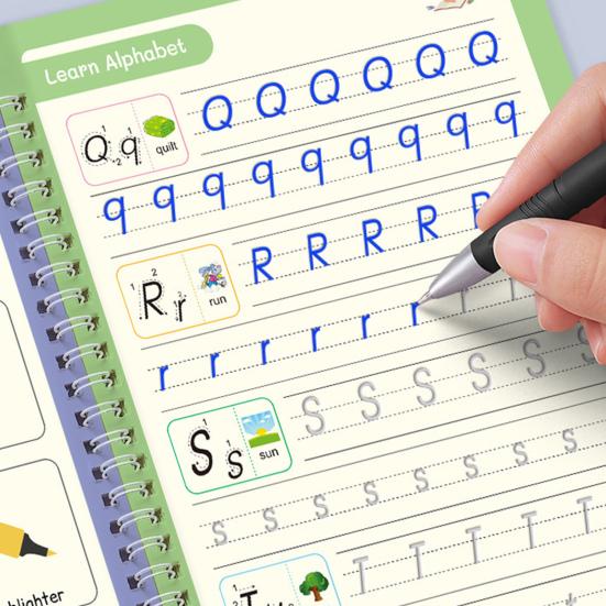 4Pcs Grooved Writing Practice Book with Pens Refills Pencil Gripper Reusable