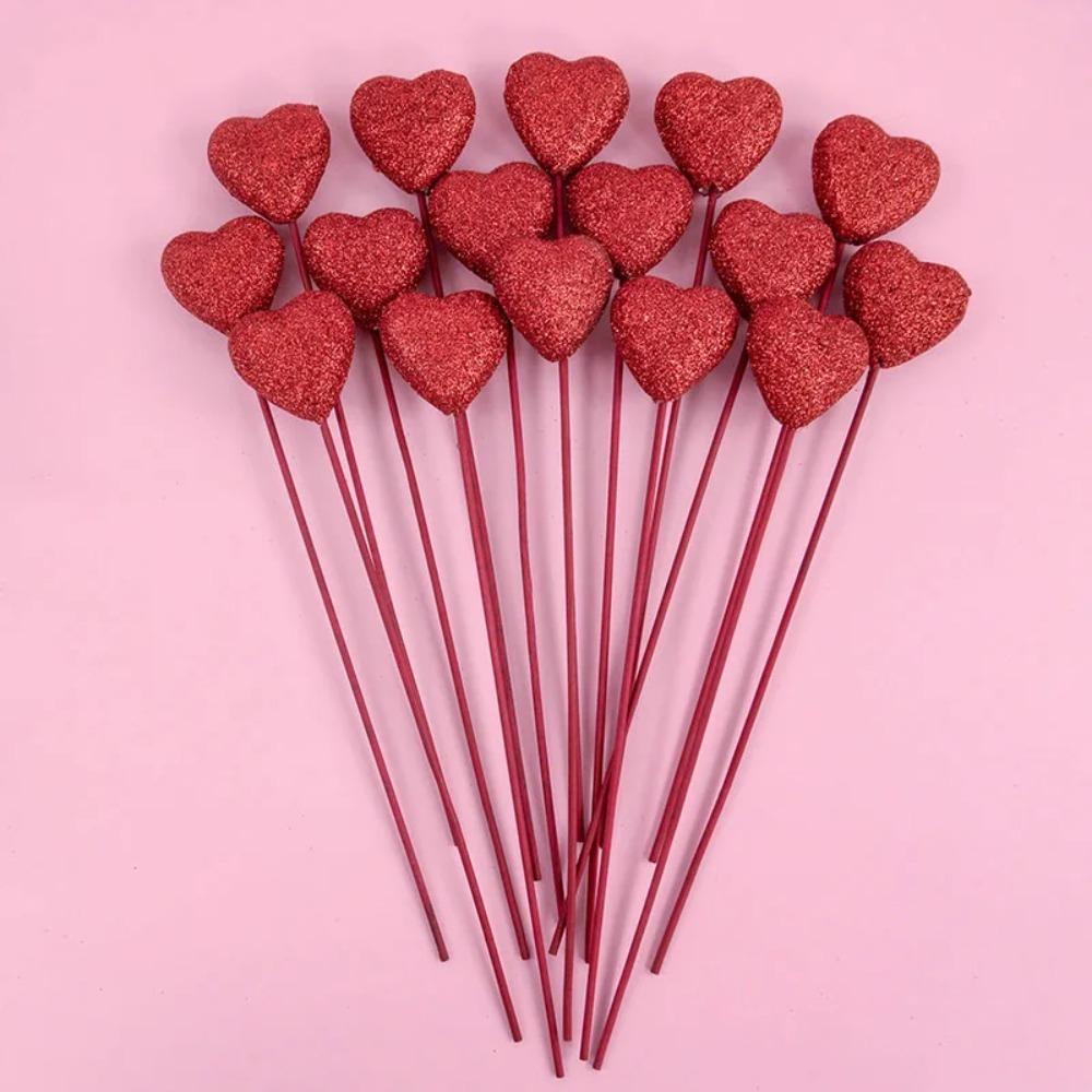 10pcs Love Heart Cake Toppers DIY Decoration Vase Picks Decor  Valentine's Day