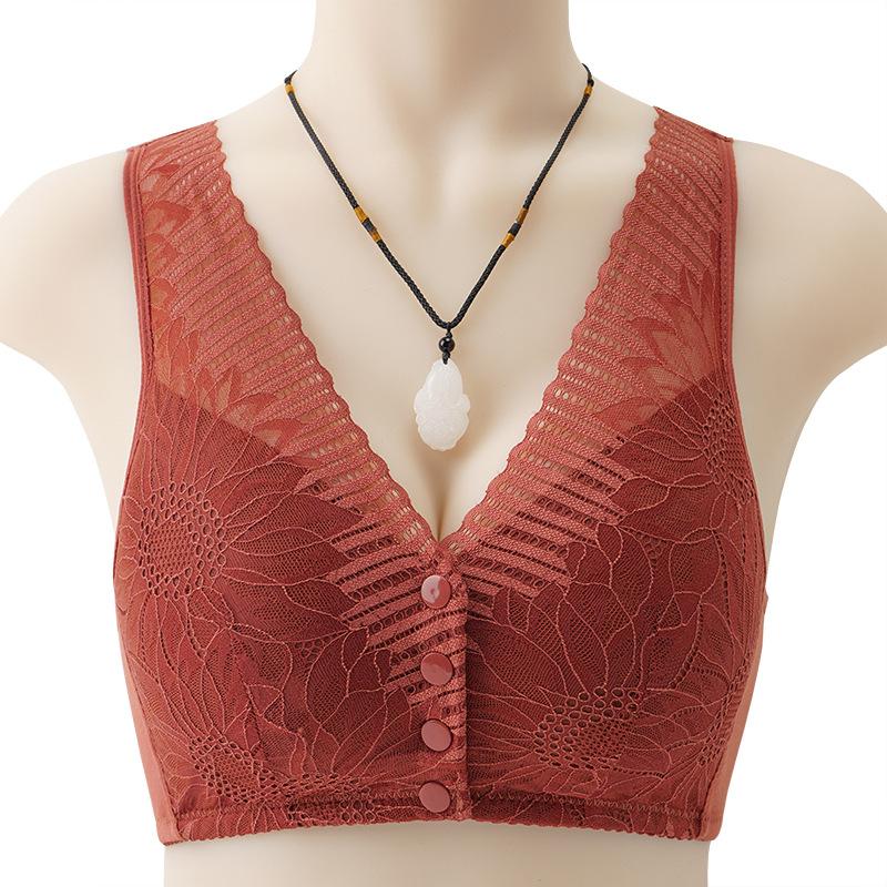 Large Size New Lace Front Buckle Underwear Women's Soft Cotton Insertable Vest Type No Steel Ring Bra