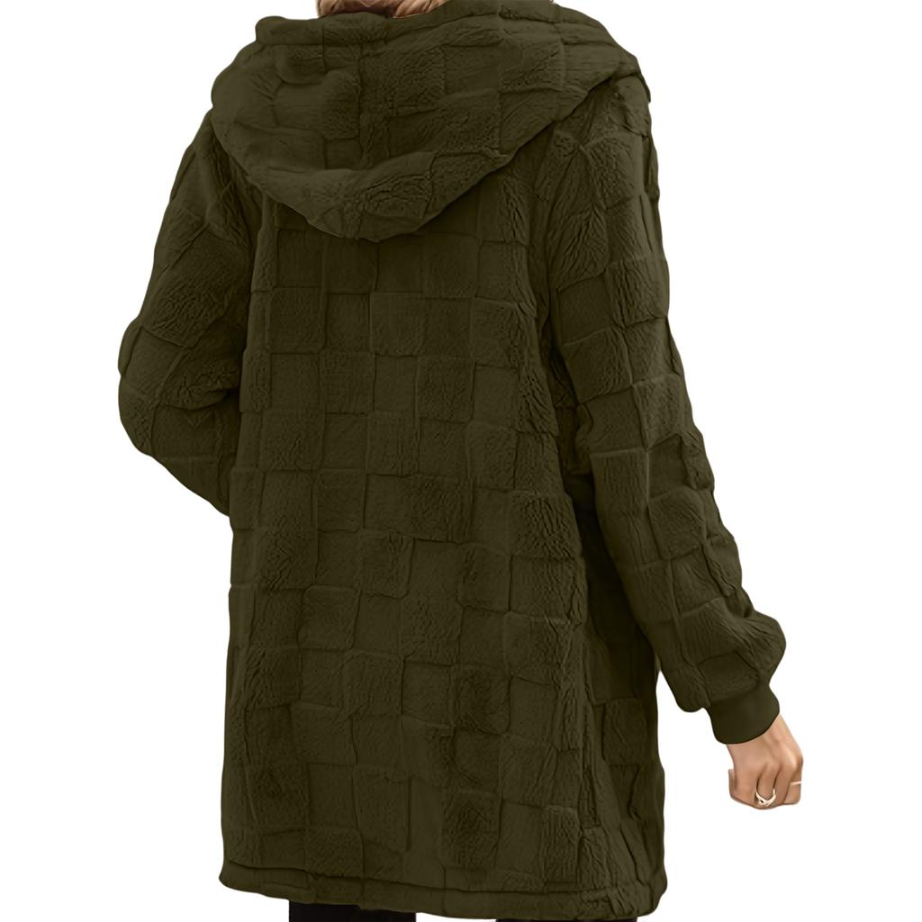 Женский Модный Повседневный Теплый Толстый Клетчатый Плюшевый Кардиган Пальто Миди Длины Элегантный На Пуговицах И Молнии