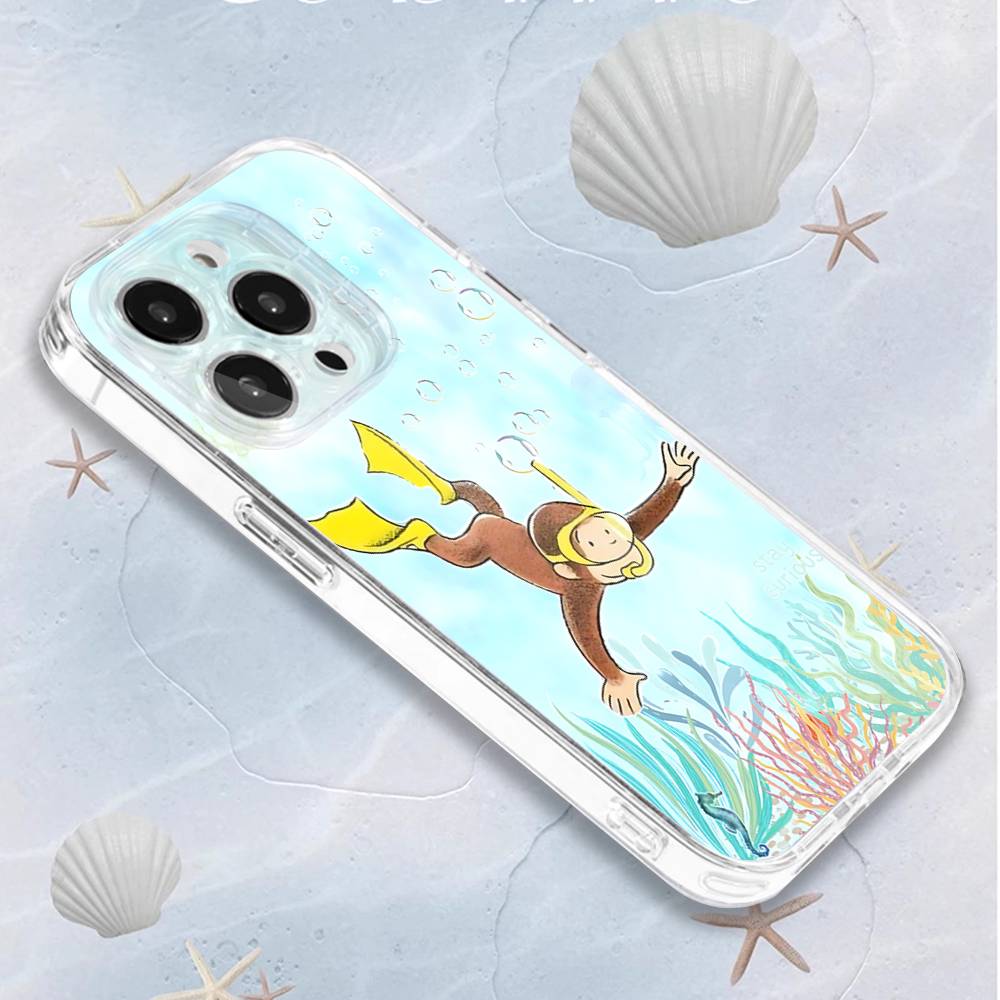 Mokey C-Curious G-George Phone Case For iPhone 16,15,14,13,12,11 Pro,Max,Plus,X,XS,XR,SE4,E Mini Transparent Soft Cover