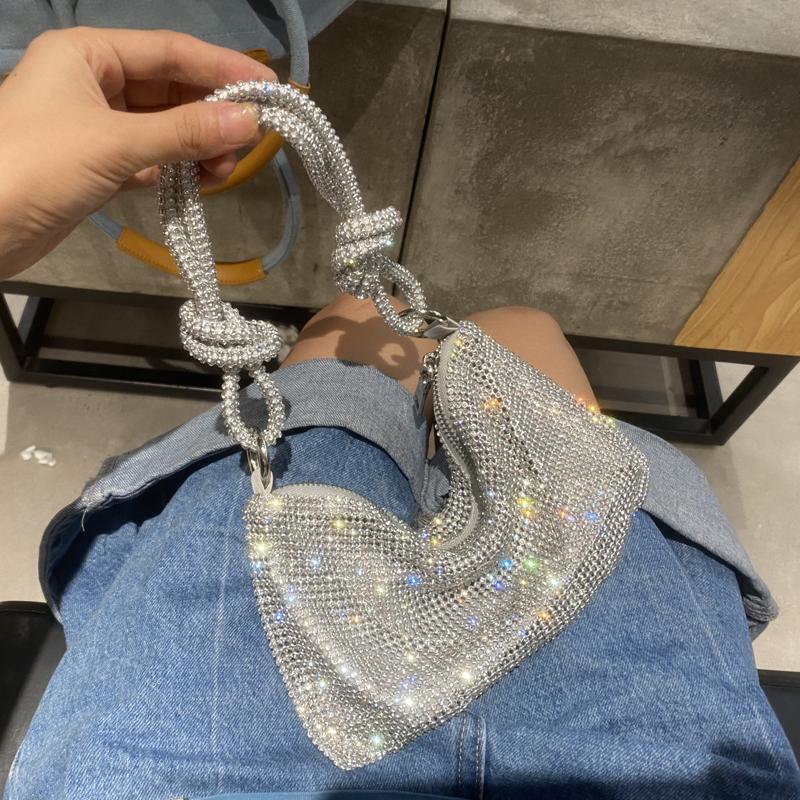 Luxury Designer Hobo Shoulder Bag Handle with Strass Shining Evening Bag Clutch Bags