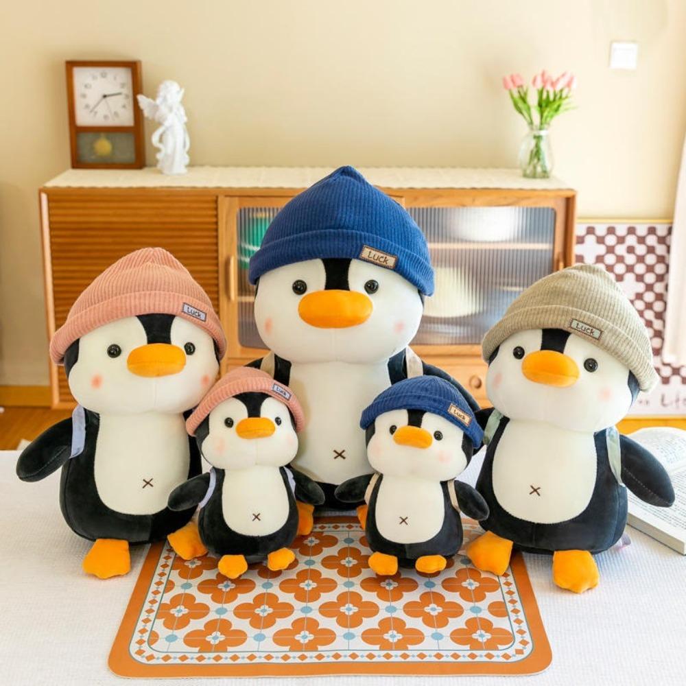 Soft Wearing Hat Penguin Backpack Little Penguin Comfort Sleep Companion Throw Pillow Birthday Gift