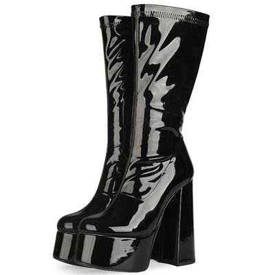 Модные женские высокие сапоги на платформе из лакированной кожи, сапоги до колена, женские туфли для стриптиза на каблуках, осень-зима, красные, белые, длинные туфли для вечеринок