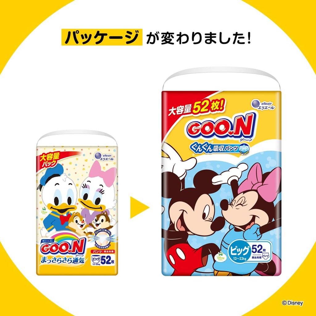 Впитывающие штаны BIG Goon 156 штук x унисекс [размер штанов] (Явно дышащий) (12~22 кг) (52 3) [Корпус продан]<Disney Design>