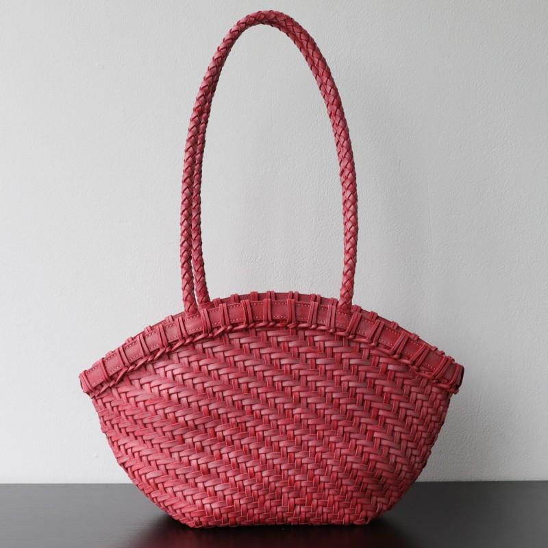 Handwoven Vegan-Friendly Vegetable-Tanned Leather Tote Bag Shell Shape Boho Chic Shoulder Daily Use