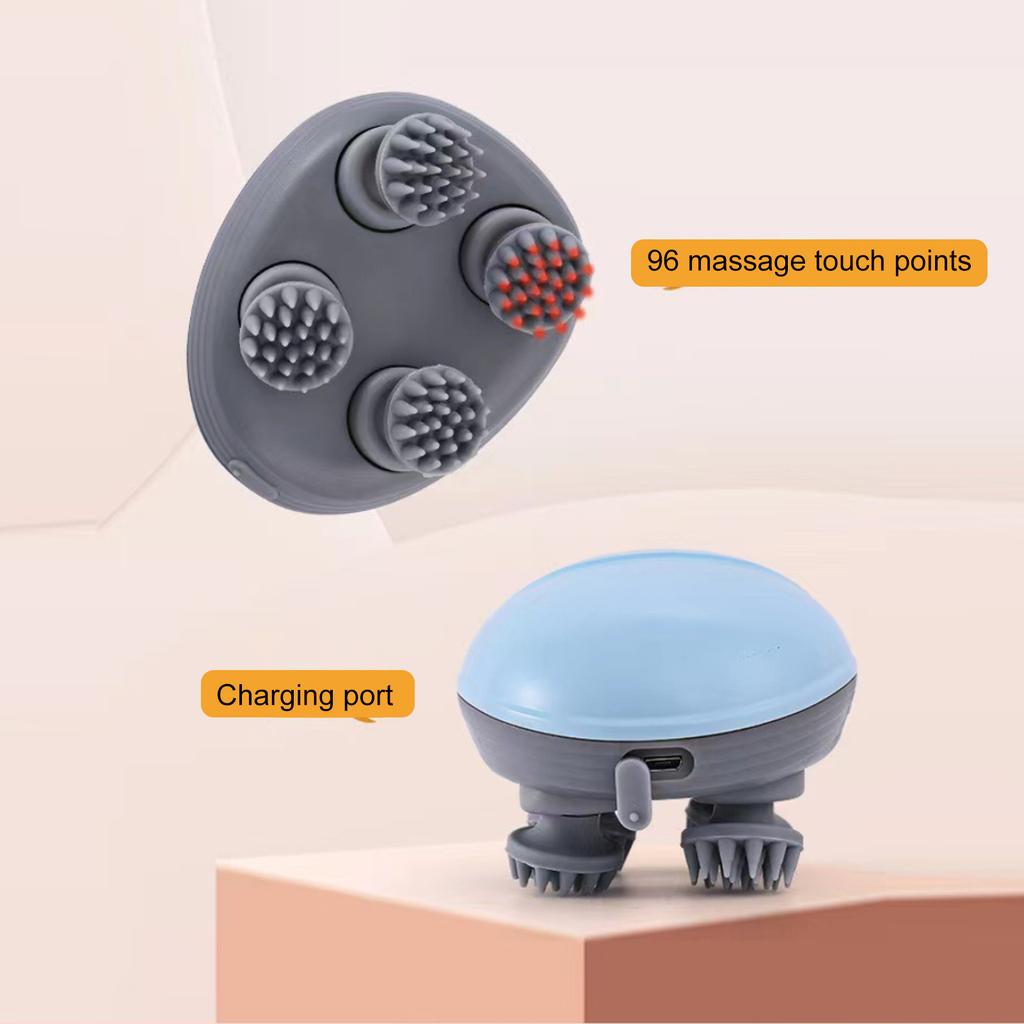 Electric Scalp Massager Cordless Head Massager with 4 Kneading Heads Portable Handheld Head Scratcher Stress Relax for