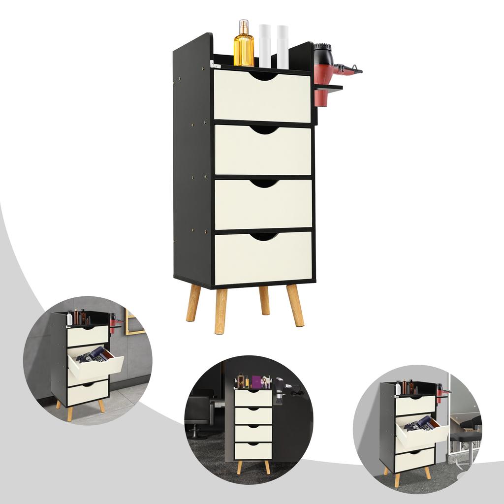 Шкаф для хранения с 4 ящиками, Черный/Тепло-белый/Мраморный цвет, Органайзер для салона красоты и парикмахерской 35*30*81см для парикмахерских, салонов красоты