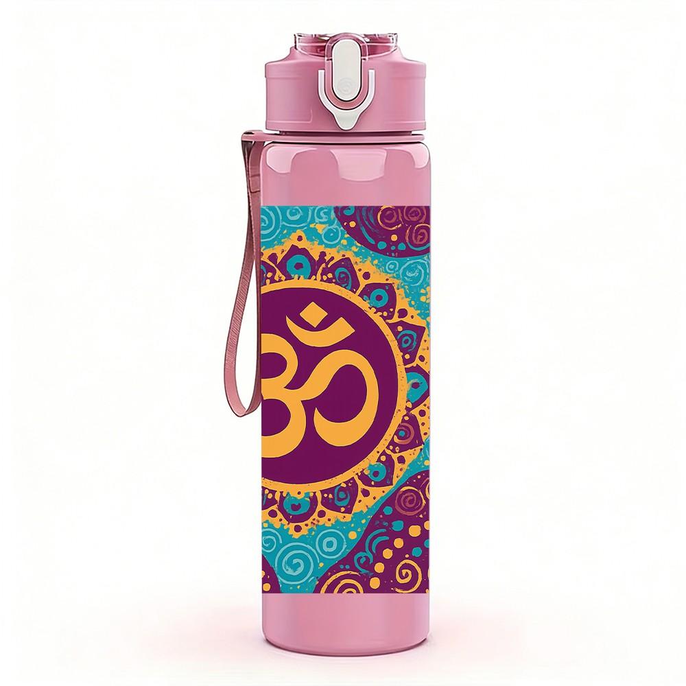 1PC Colorful Om Mandala Pattern 750ml Color Plastic Sports Water Bottle Leakproof Flip Straw Lid For Sports Office Home Use