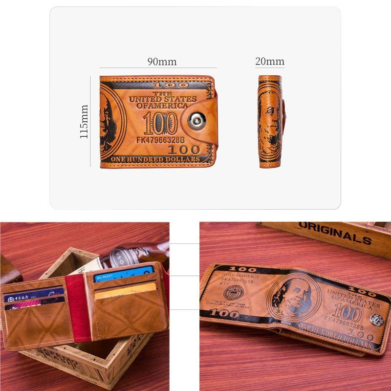 Мужские кошельки с узором в 100 долларов США, мужской кожаный кошелек, держатель для карточек, модный кошелек большой емкости, сумка-кошелек